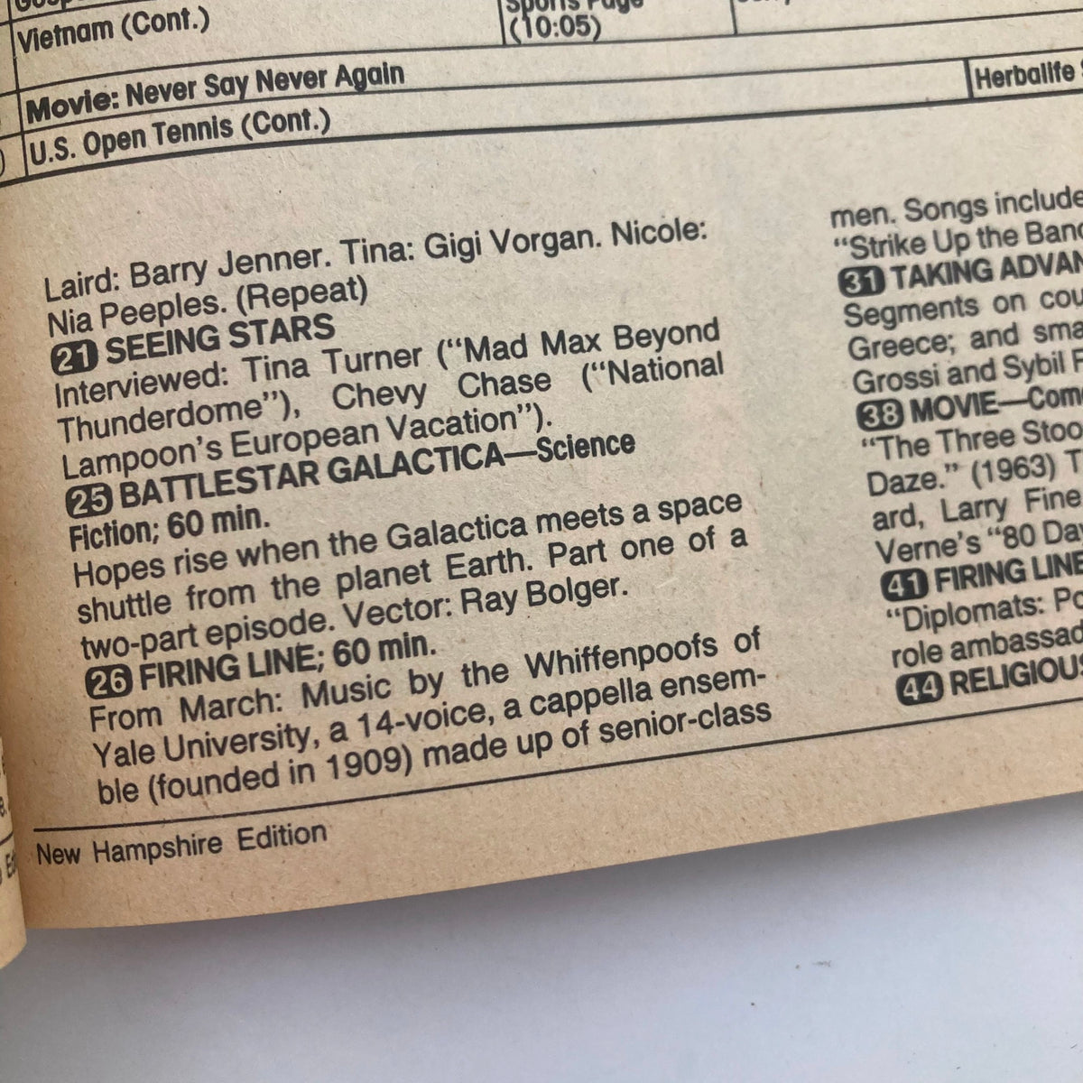TV Guide Magazine August 31 1985 featuring details of shows including 'Seeing Stars' with Tina Turner and 'Battlestar Galactica'. This vintage magazine is a collectible piece highlighting popular television from the 1980s.