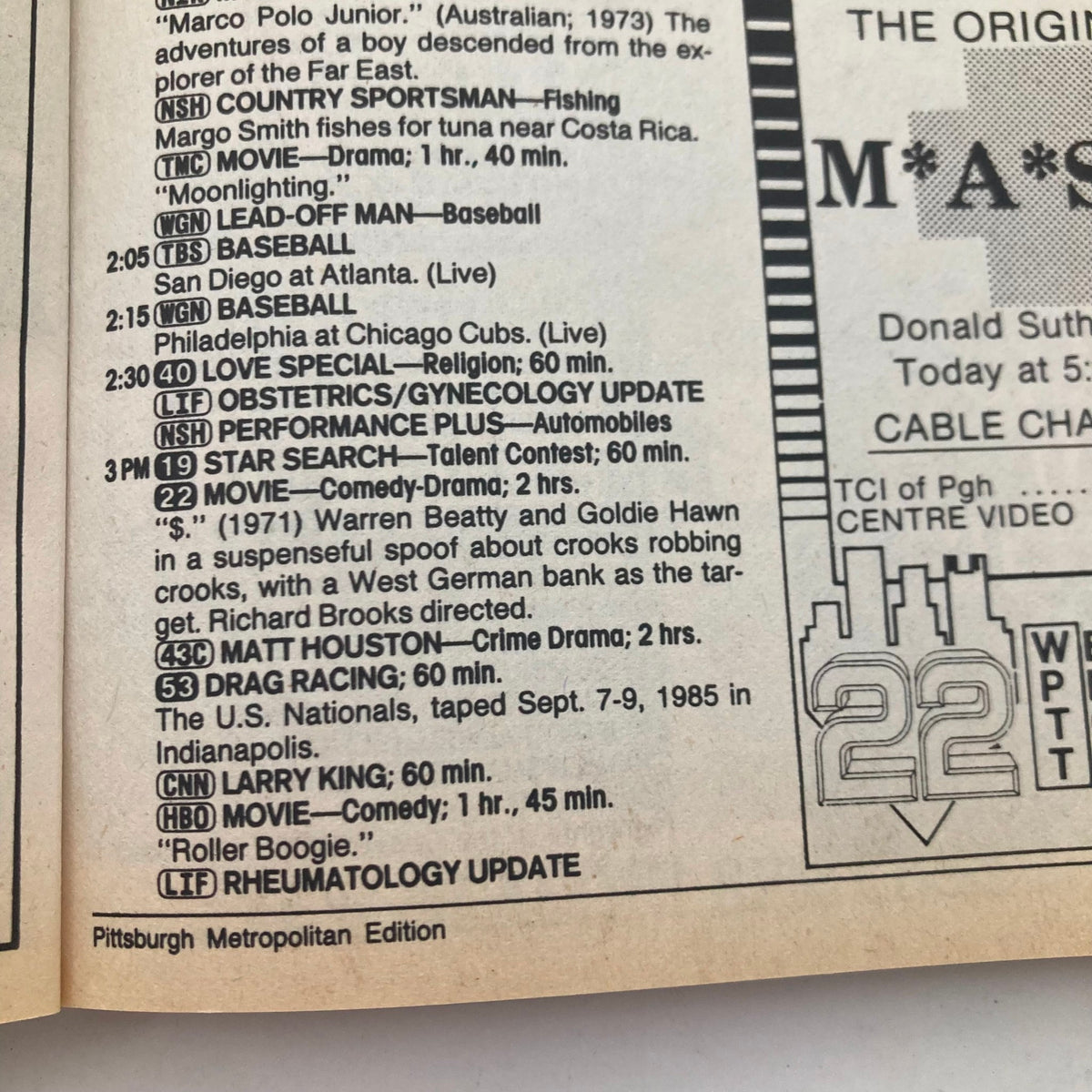 Inside page of the TV Guide Magazine from September 28, 1985, displaying program listings including various shows and events scheduled, showcasing entertainment options from the era.