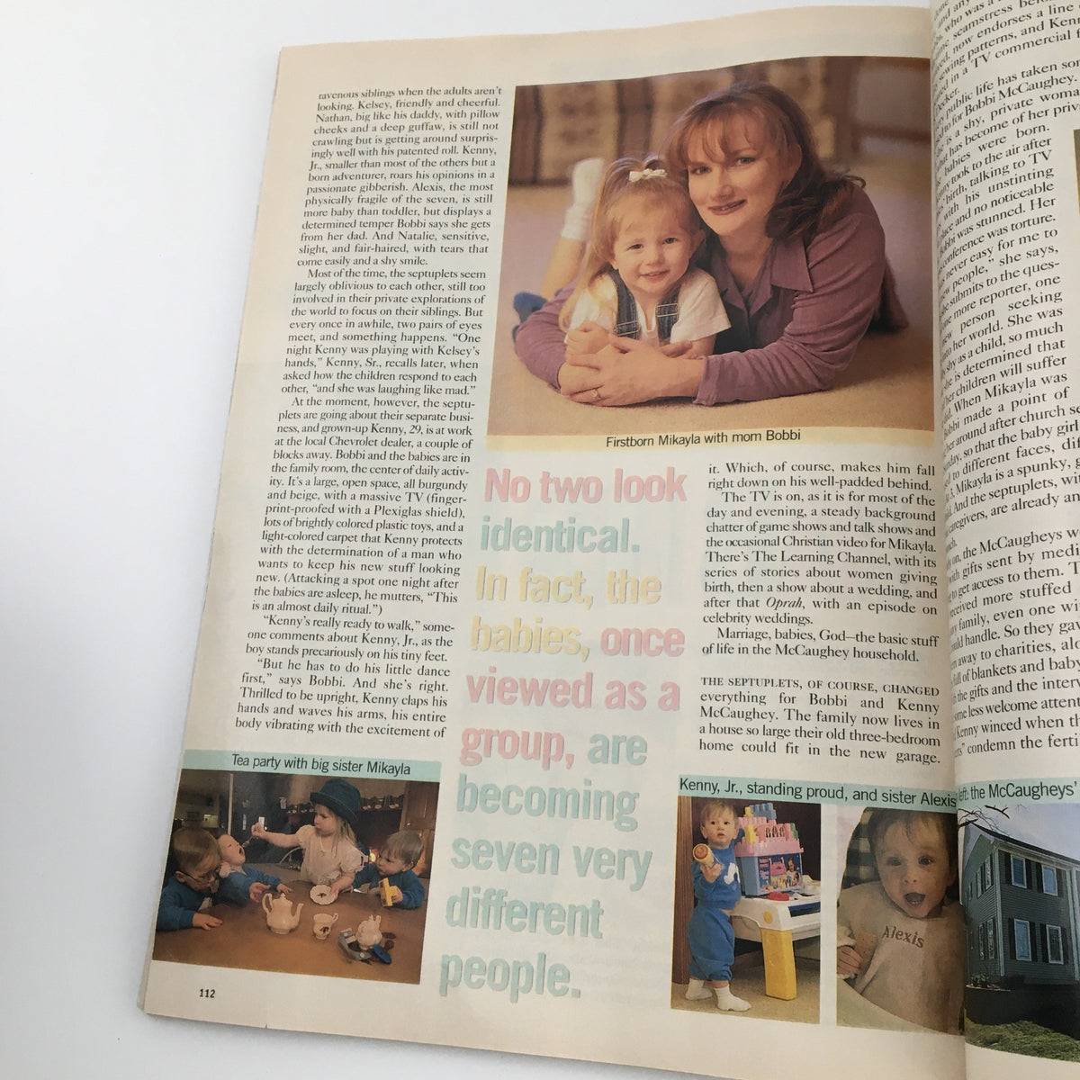 Good Housekeeping Magazine May 1999 page featuring Firstborn Mikayla with her mom Bobbi, emphasizing the article 'Bringing Up Babies' about the McCaughey family.