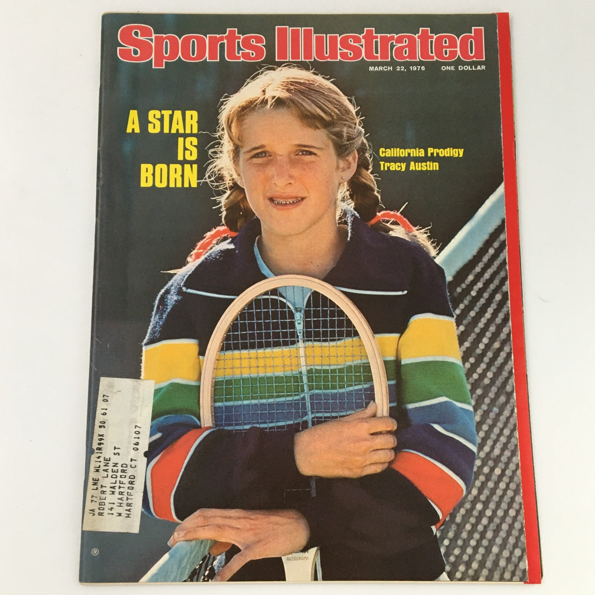 Cover of Sports Illustrated Magazine March 22, 1976 featuring Tracy Austin, a young tennis prodigy, holding a tennis racket.