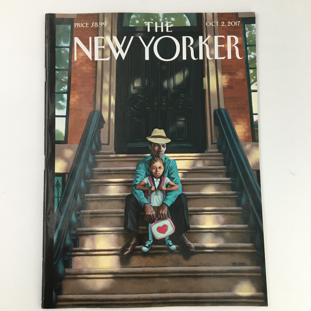 The New Yorker October 2 2017 cover featuring an illustration by Kadir Nelson, depicting a father and daughter sitting on steps, showcasing themes of family and culture.