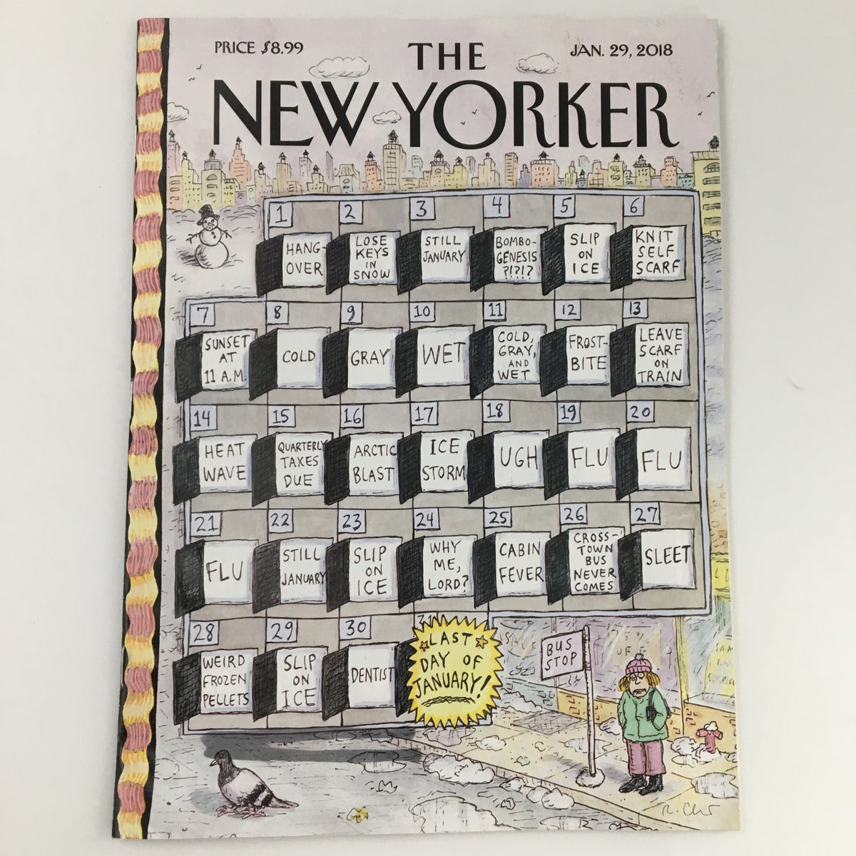 The New Yorker January 29 2018 Full Magazine Theme Cover by Roz Chast featuring a whimsical crossword puzzle illustration and cultural commentary.