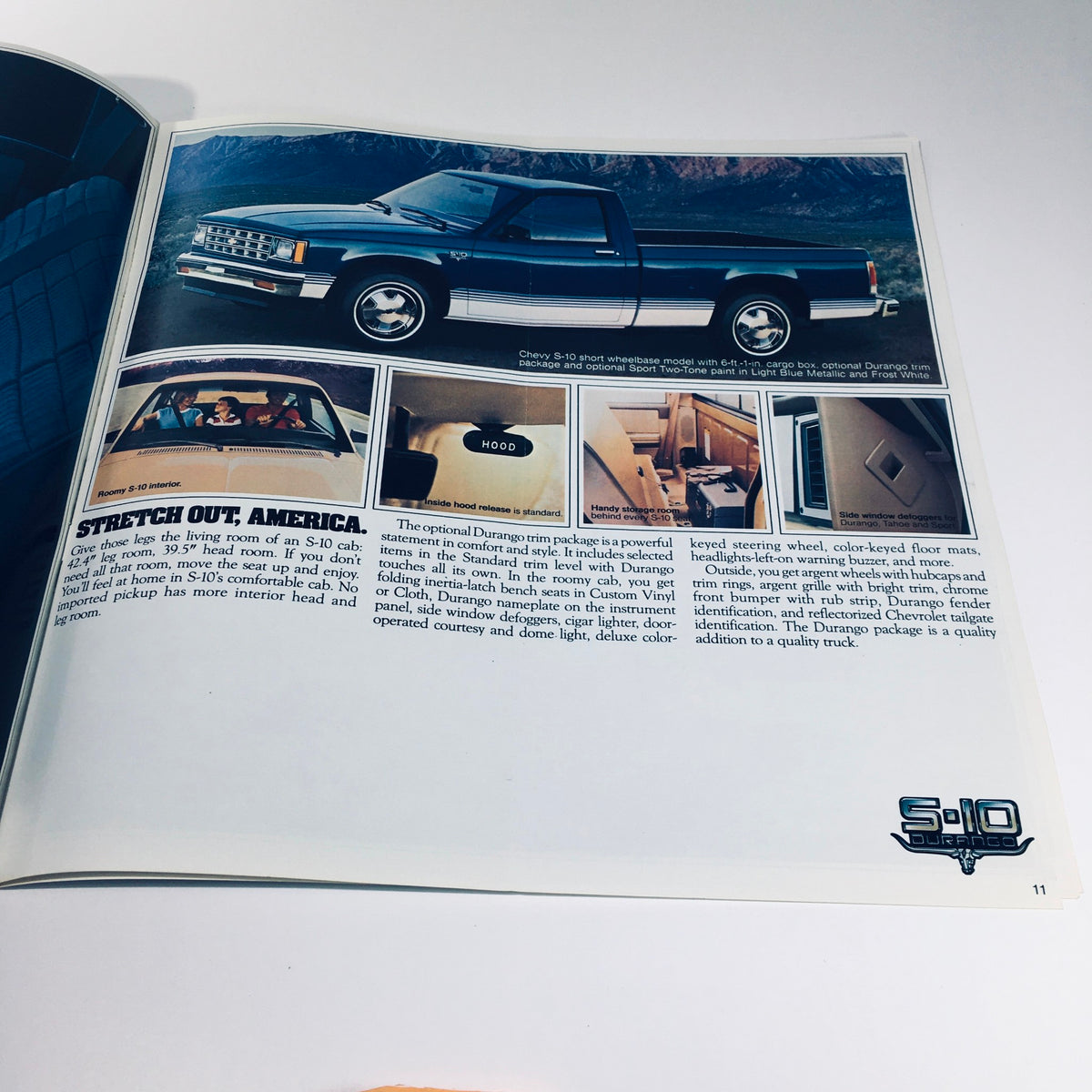 Page 11 from the September 1981/4099 Chevy Trucks S-10 Tahoe Durango Sport Car Catalog showing the spacious interior and features of the S-10 truck.