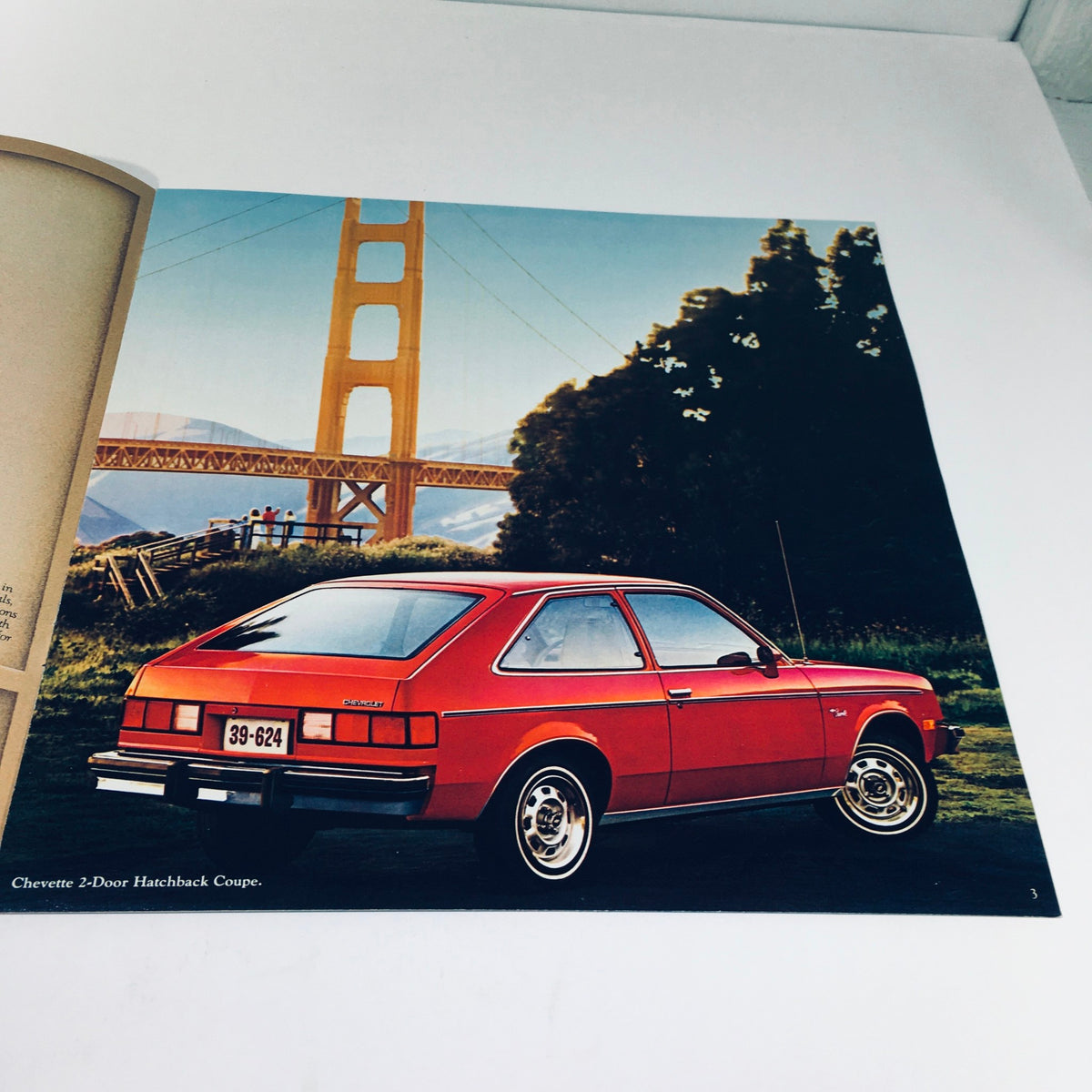1981 Chevrolet Chevette 2-Door Hatchback Coupe Full Coil Suspension Car Brochure featuring a red Chevette parked with the Golden Gate Bridge in the background.