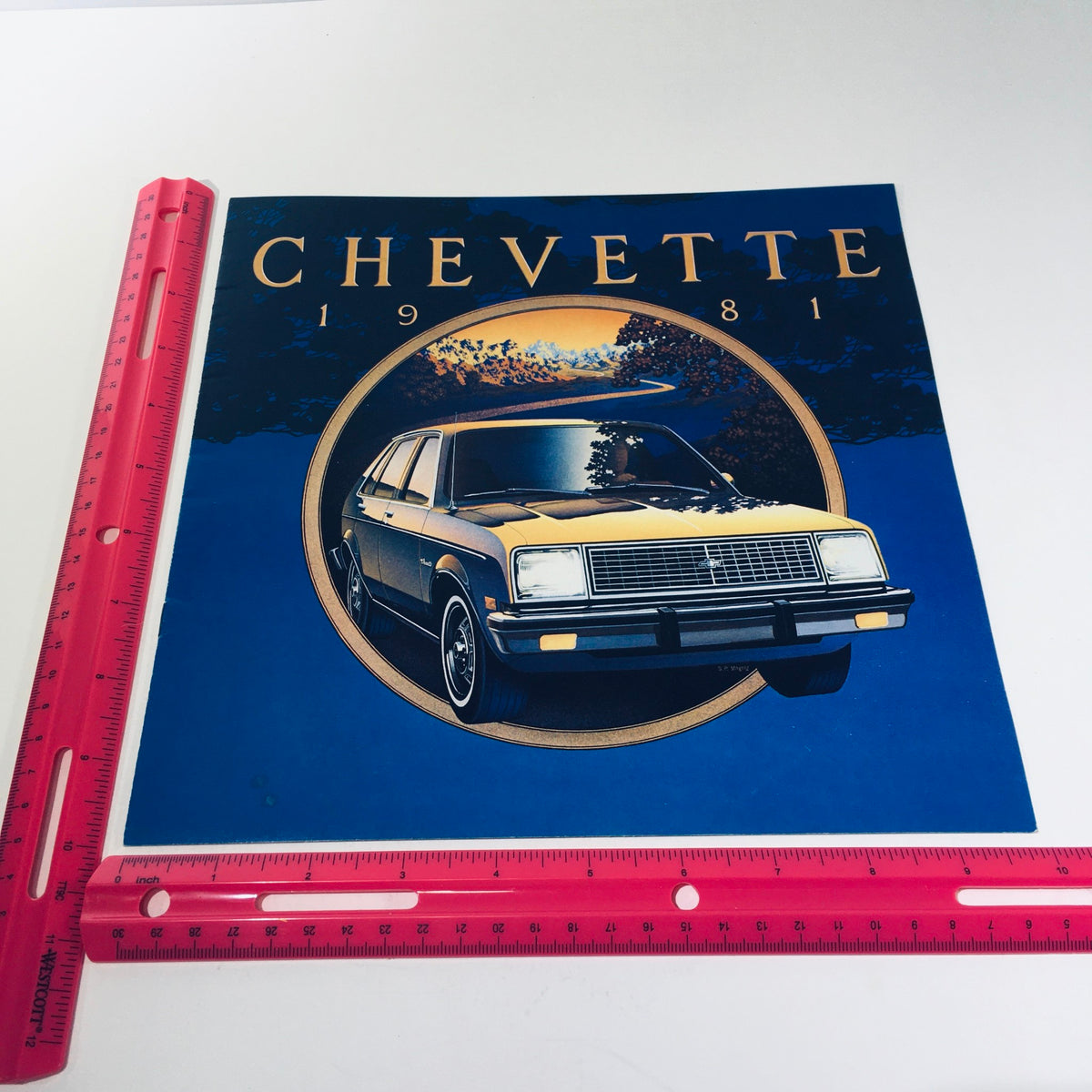1981 Chevrolet Chevette 2-Door Hatchback Coupe brochure cover featuring the car illustration and stylized text against a blue background.