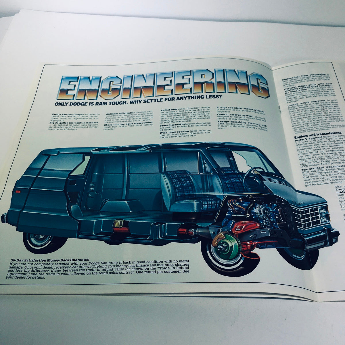 Detailed engineering illustration from the 1981 Ram Tough Dodge Truck Vans B150 B250 B350 V-8 Power Car Sale Brochure emphasizing the van's robust design and mechanical components.