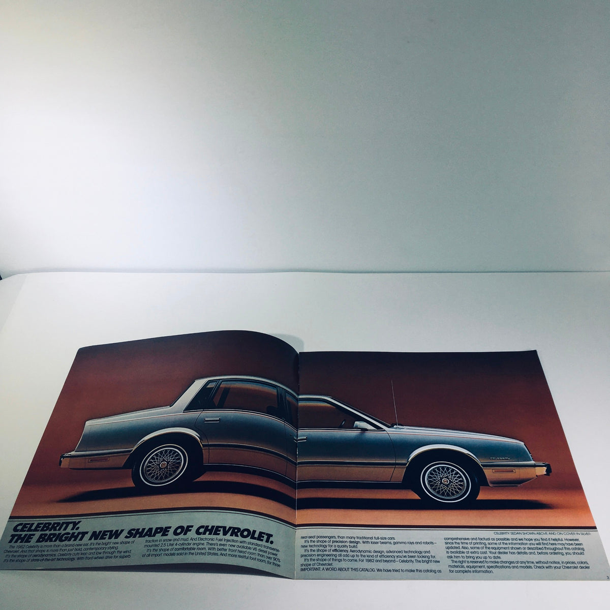 October 1981 Chevrolet Celebrity Your Taste of Luxury brochure showcasing the exterior design of the Chevrolet Celebrity car with sleek lines and modern features.