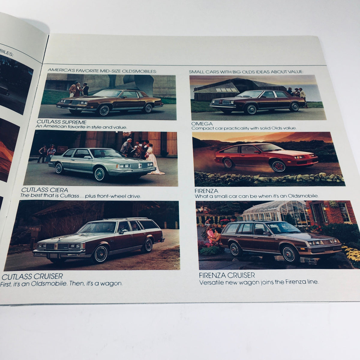Detailed page from the 1983 Oldsmobile Cutlass Ciera, Supreme & Cruiser (110 Cid) L4 EFI Car Brochure showcasing various Oldsmobile models including Cutlass Supreme and Cutlass Ciera.