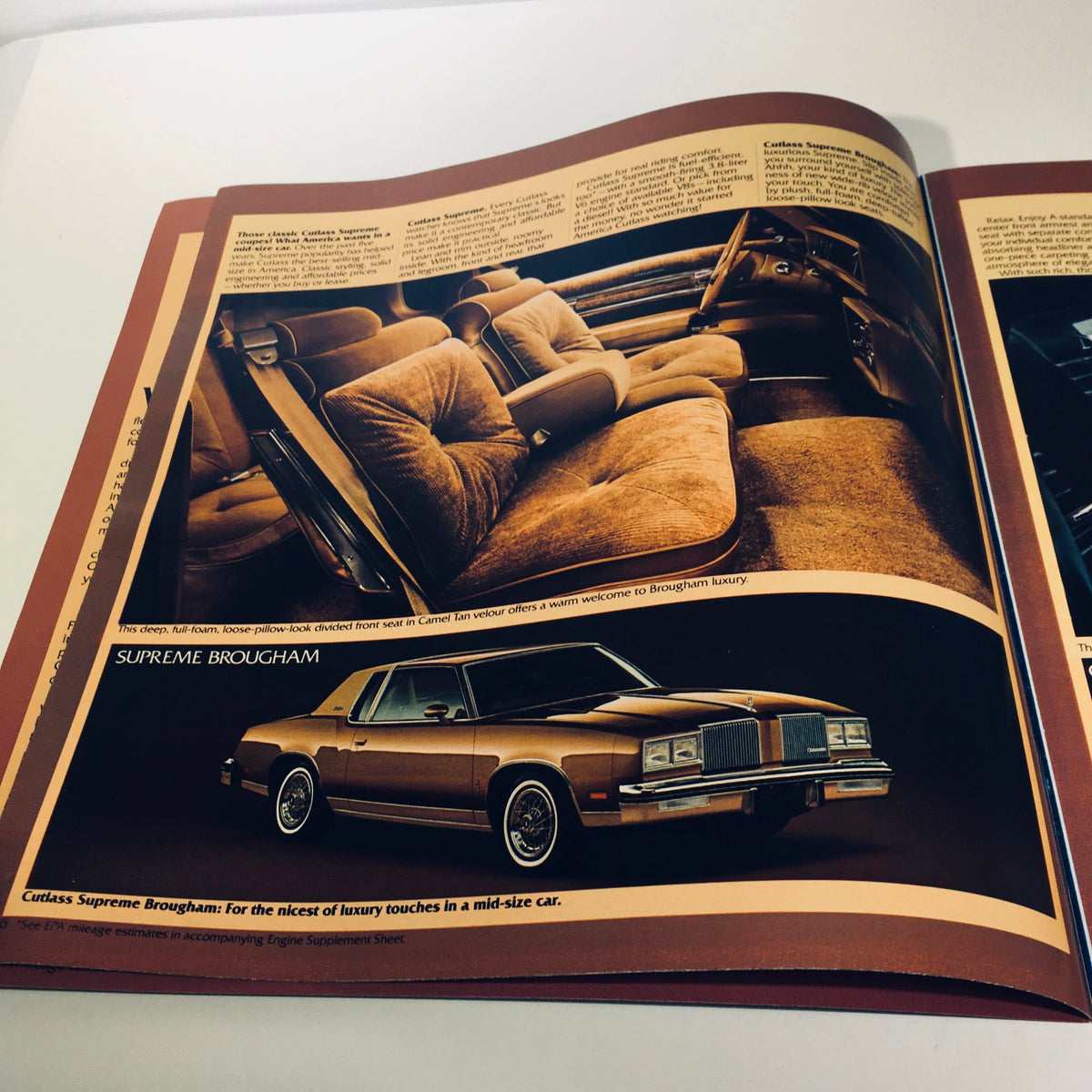 Interior layout of the 1980 Oldsmobile Cutlass Supreme Brougham, featuring luxury upholstery and a spacious cabin.