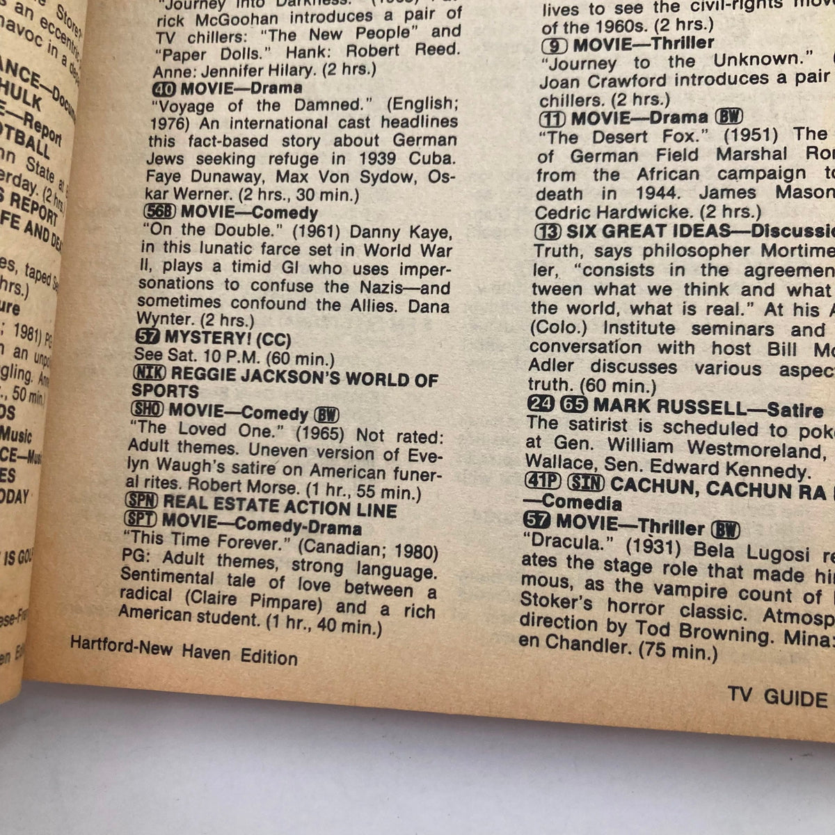 Inside page of TV Guide Magazine October 30, 1982 detailing television programming and features during the early 1980s.