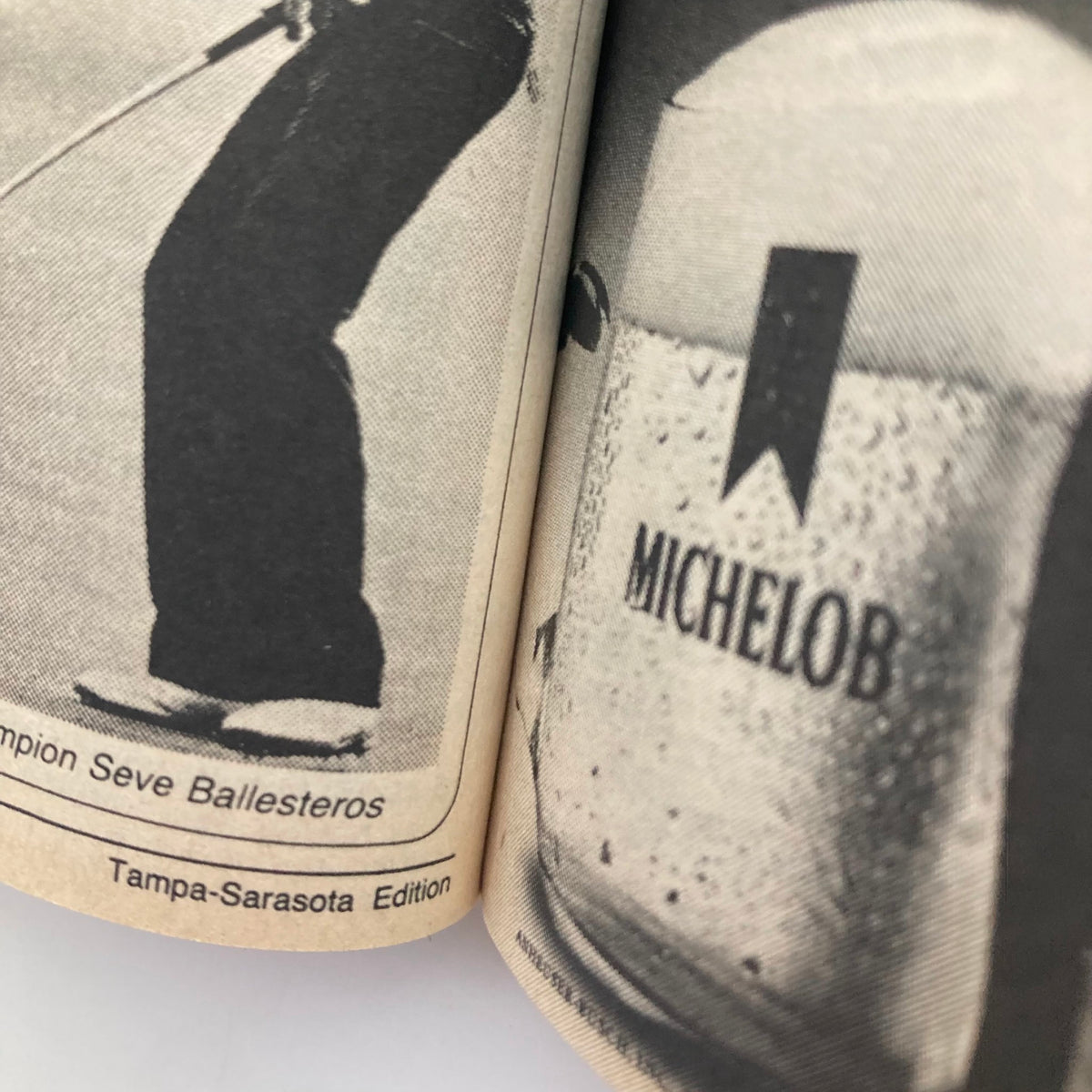 Inside page of the TV Guide Magazine July 20 1985, depicting a close-up of a Michelob beer ad alongside a caption about champion golfer Seve Ballesteros, from the Tampa-Sarasota edition.