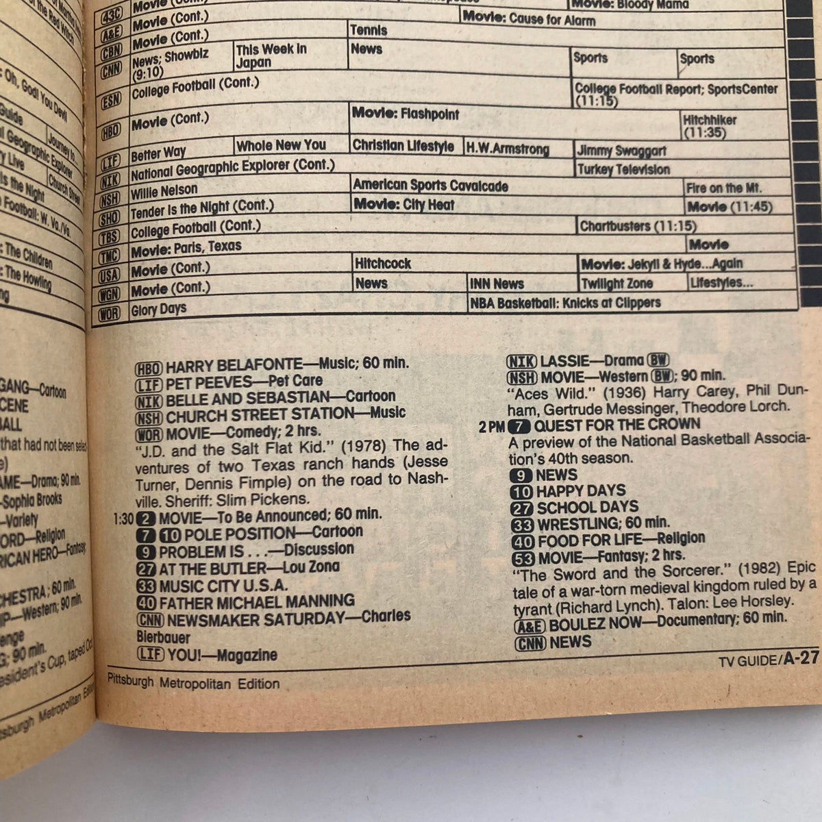 TV Guide Magazine November 2 1985 North and South Cast Pittsburgh Metro. Ed. featuring programming listings and TV show schedule details, showcasing classic shows and movies from that era.