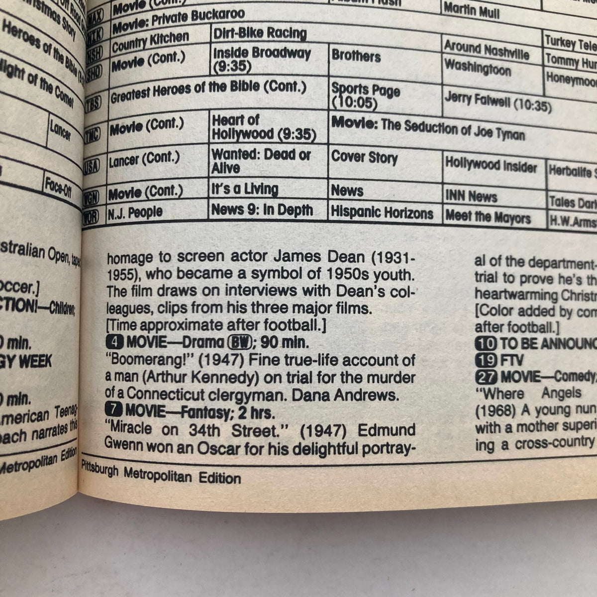 Inside page of TV Guide Magazine December 7, 1985, showcasing a listing of TV shows and movies including discussions and features related to classic films and programs, providing a glimpse into television history.
