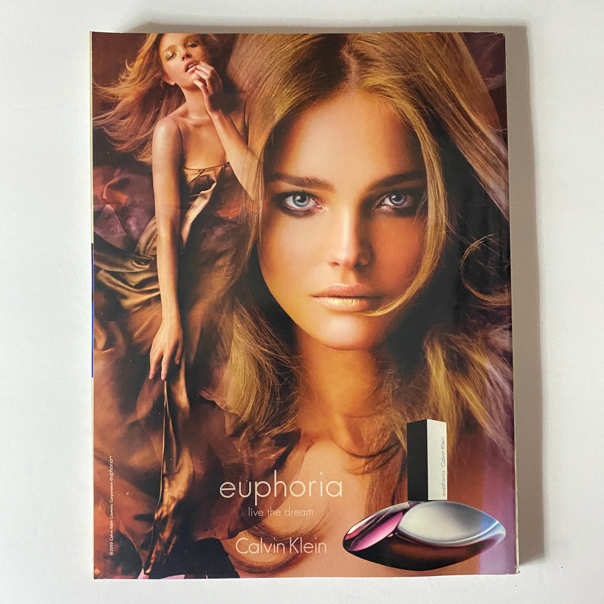 Calvin Klein advertisement from Elle UK Magazine February 2008 displaying the fragrance Euphoria, featuring an elegant model and luxurious presentation.