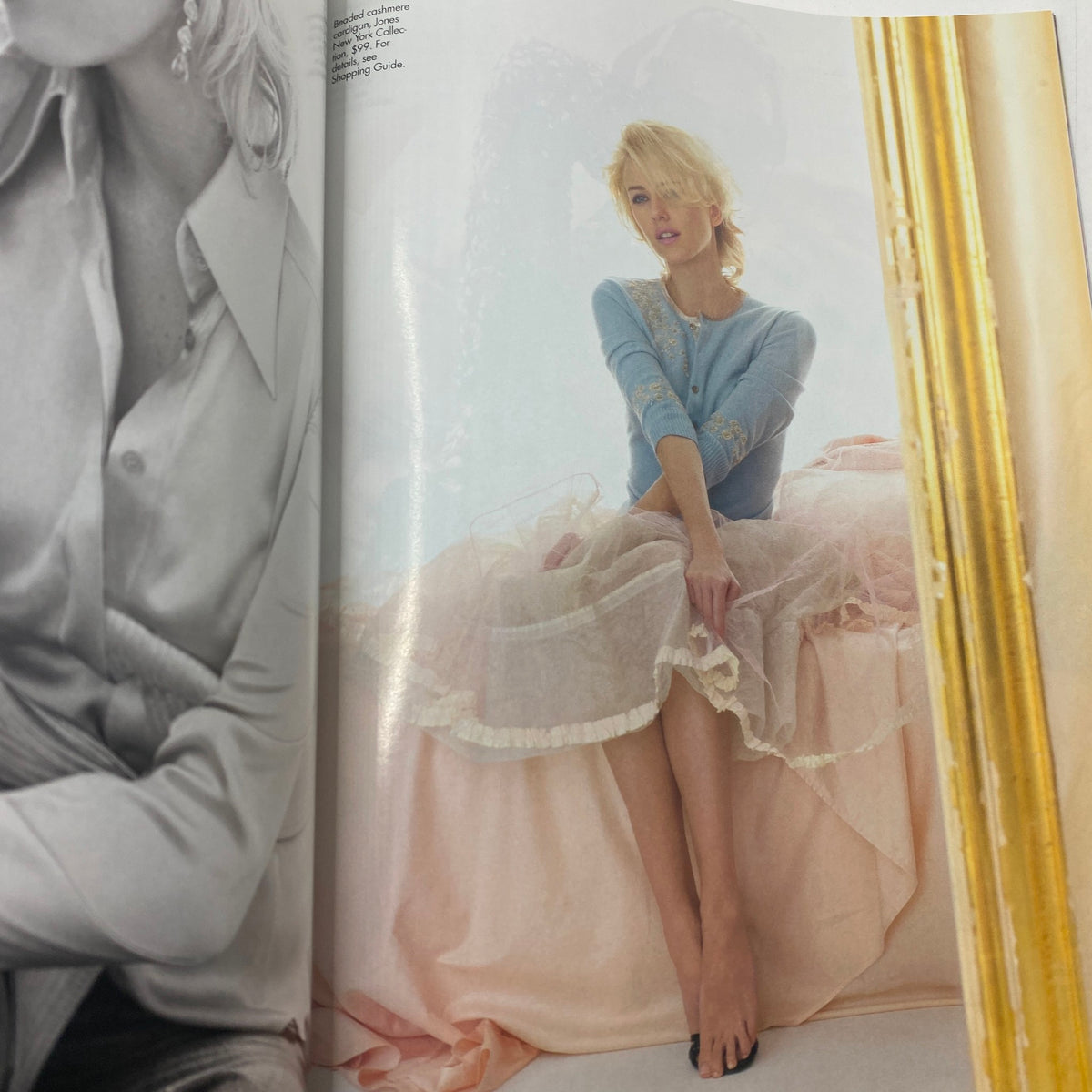 Inside image from Elle Magazine August 2004 featuring a model in stylish attire, representing early 2000s fashion trends.