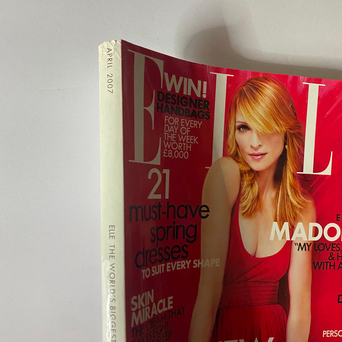 Elle UK Magazine April 2007 Madonna Cover showcasing stylish spring fashion trends and must-have handbags.