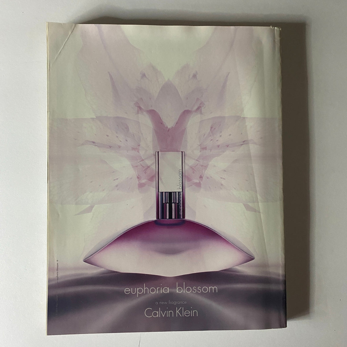 Back cover of Elle UK Magazine April 2007 featuring a Calvin Klein fragrance advertisement with a soft pastel design.