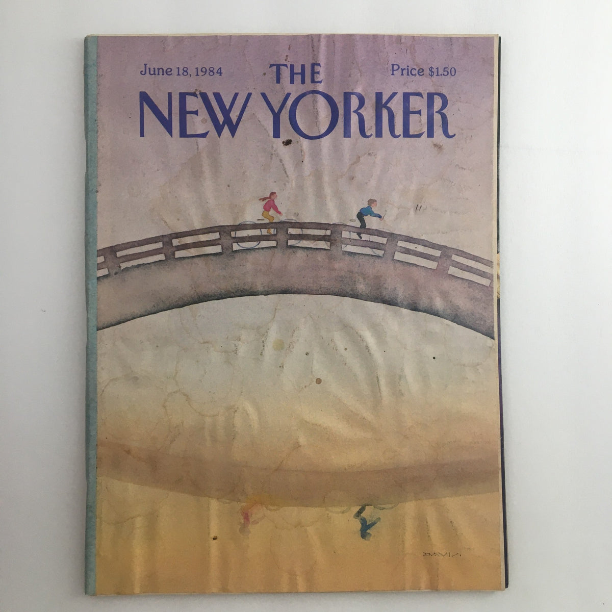 Cover of The New Yorker Full Magazine June 18 1984 featuring an illustration of figures walking on a bridge, reflecting the magazine's artistic style.