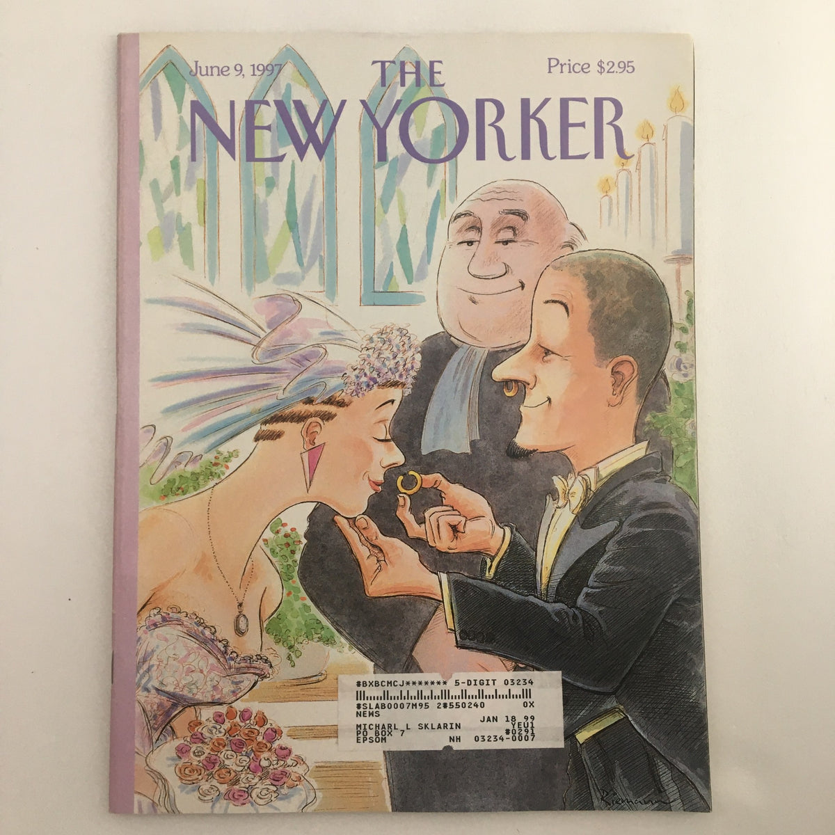 Cover of The New Yorker magazine dated June 9, 1997, featuring a whimsical illustration related to modern marriage, showcasing a bride and groom exchanging rings in an elegant setting.