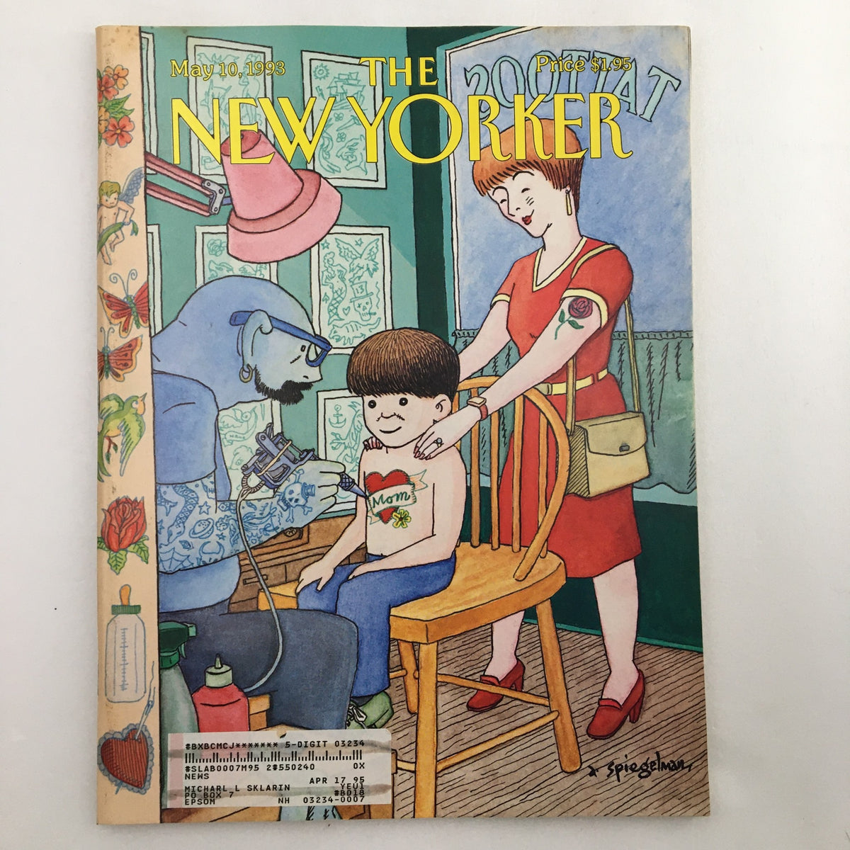 Cover of The New Yorker magazine from May 10, 1993 featuring the illustration 'M is for Many Things' by Art Spiegelman, depicting a tattoo artist and a boy with a heart tattoo, highlighting vibrant storytelling and artistry.