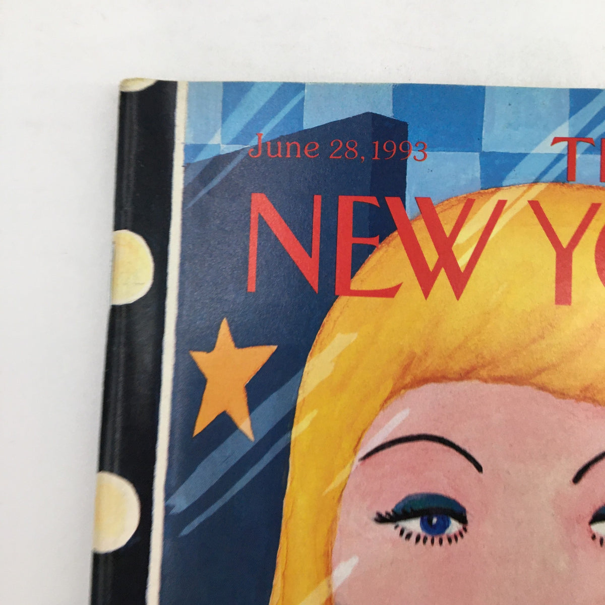 The New Yorker Full Magazine June 28 1993 - Close-up of the magazine cover showing date and title, with artistic elements including a star and bold colors.