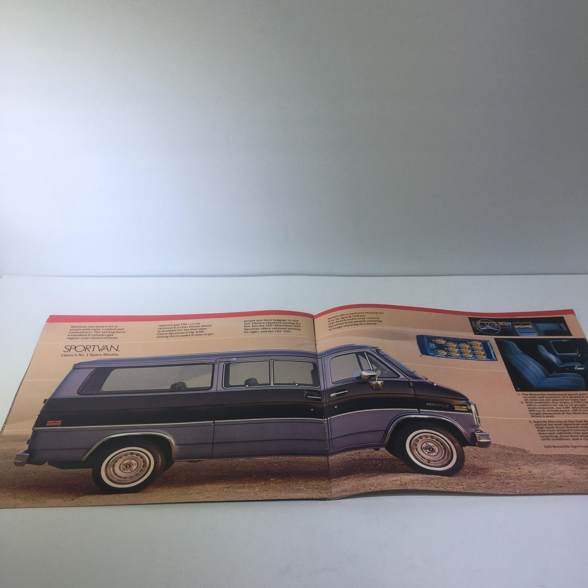 1983 Chevrolet Specialty People-Carriers Caprice Classic V-8 Engine Car Brochure featuring the Sportvan model with detailed exterior view, showcasing design and seating layout.