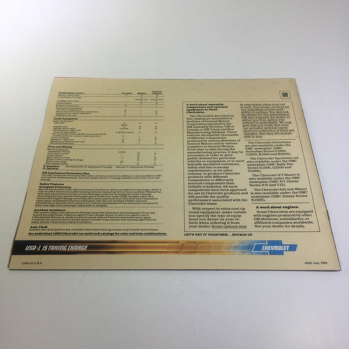 1983 Chevrolet Specialty People-Carriers Caprice Classic V-8 Engine Car Brochure detailing specifications and performance features, including safety and audio equipment.