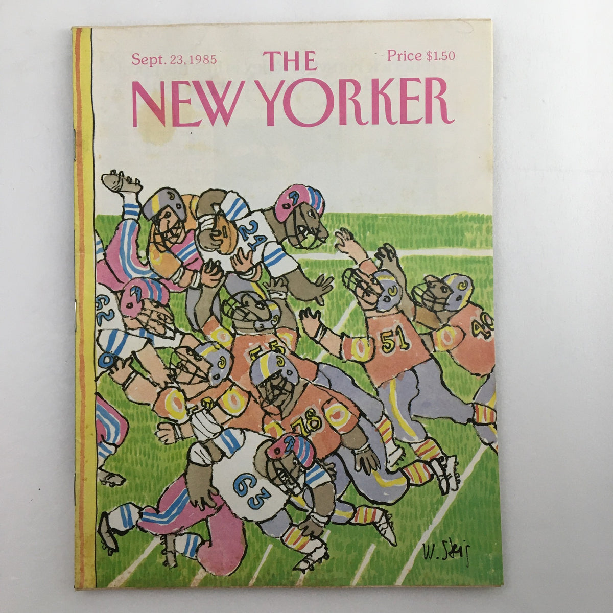 The New Yorker Full Magazine September 23 1985, featuring a vibrant cover illustration by William Steig depicting a dynamic football scene.