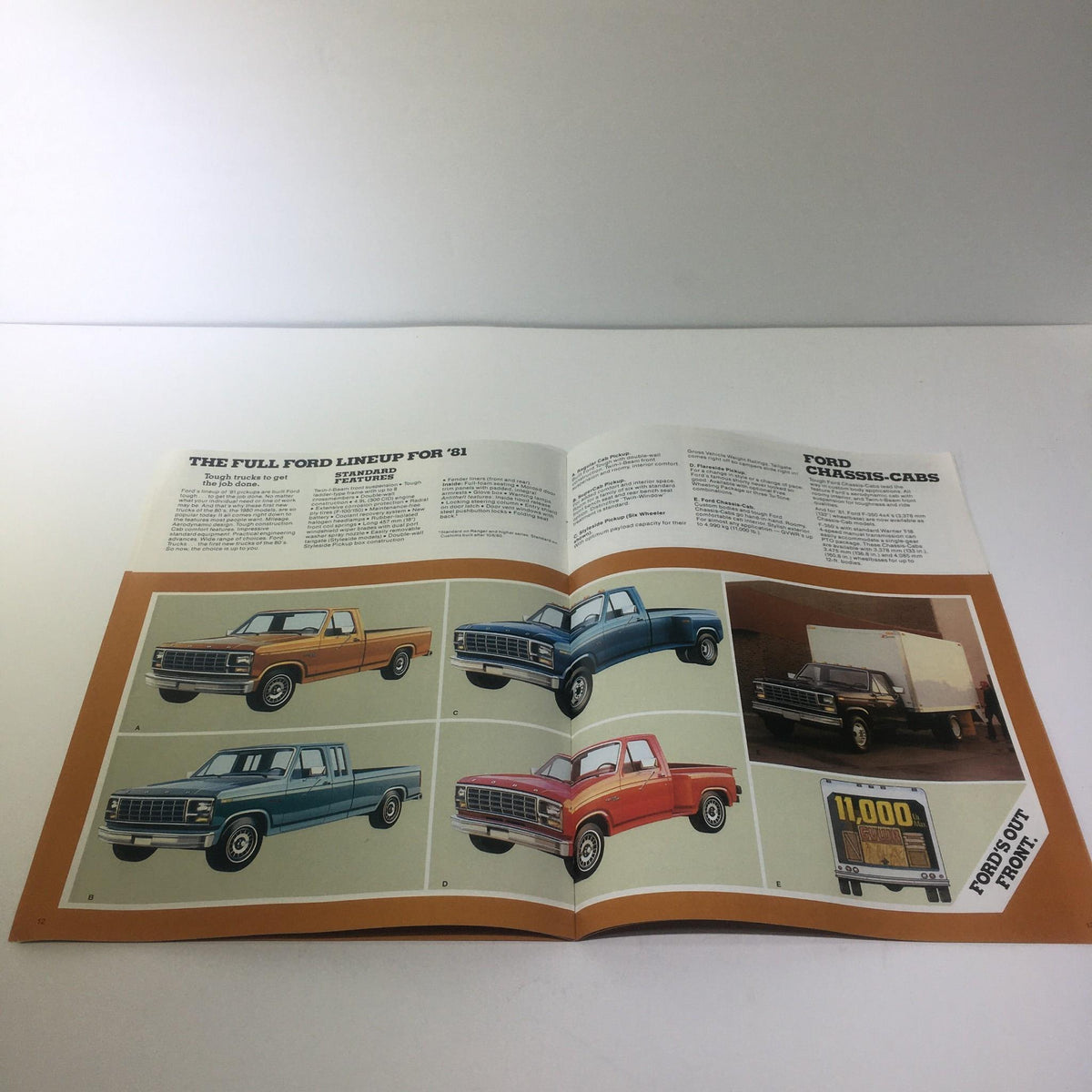 1981 Ford Pickup New 4.2L (255) V-8 Truck Engine brochure spread displaying the full lineup of Ford trucks for 1981.