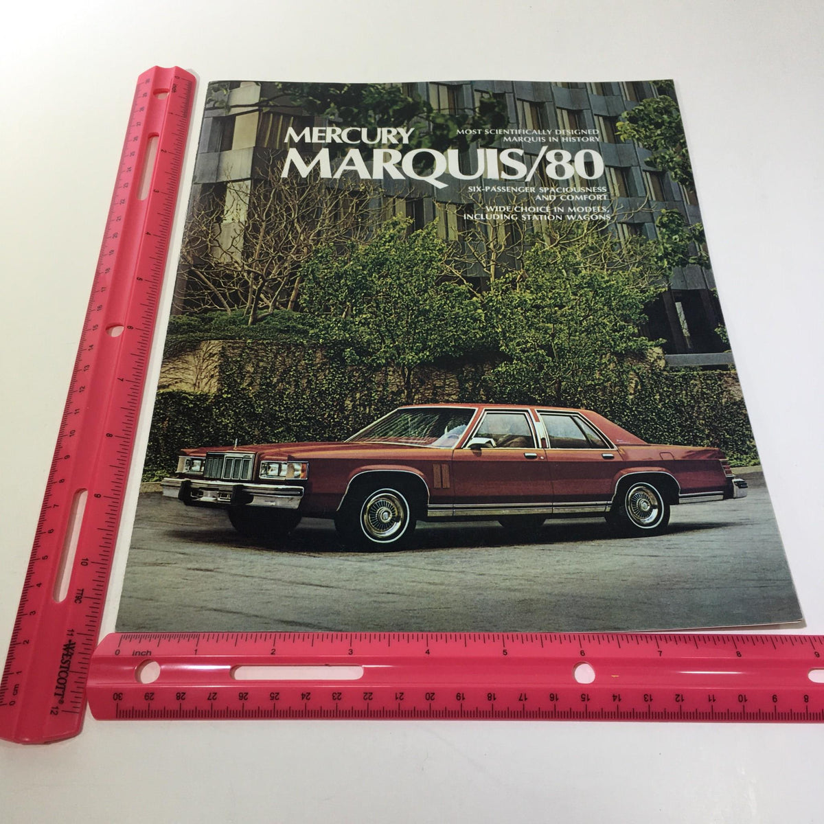 Cover of the 1980 T980 Mercury Marquis 5.2 Liter 302 CID V-8 Engine Car Sale Brochure, featuring the Mercury Marquis/80 model parked in an elegant setting.