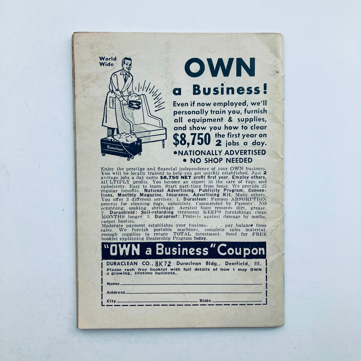 Back cover of VTG Pose The Picture Magazine May 1958, Volume 3, Number 3, advertisement for a business opportunity.