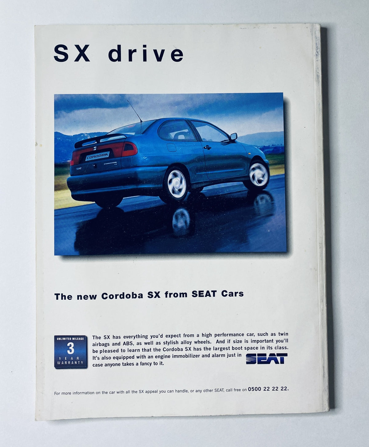 CAR Magazine October 1996 advertisement for the SEAT Cordoba SX showcasing its performance features and stylish design.