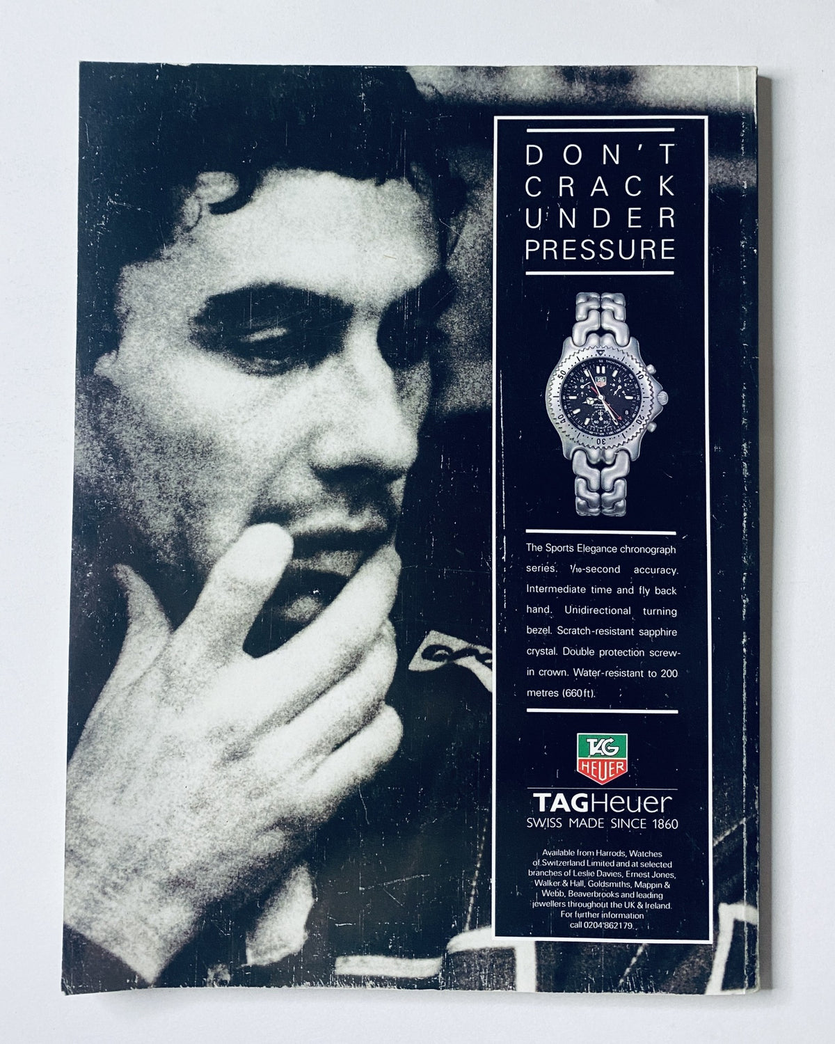 CAR Magazine September 1993 featuring a TAG Heuer advertisement with a portrait of a male driver, emphasizing the brand's connection to sports. Highlights include its durability and Swiss craftsmanship.