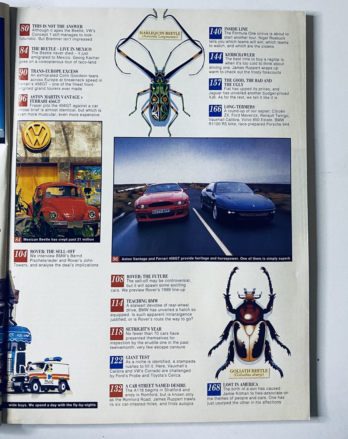 CAR Magazine April 1994 cover featuring a Volkswagen Beetle, Aston Martin Vantage, and Ferrari 456GT highlighting the review of the VW Golf VR6 Test.