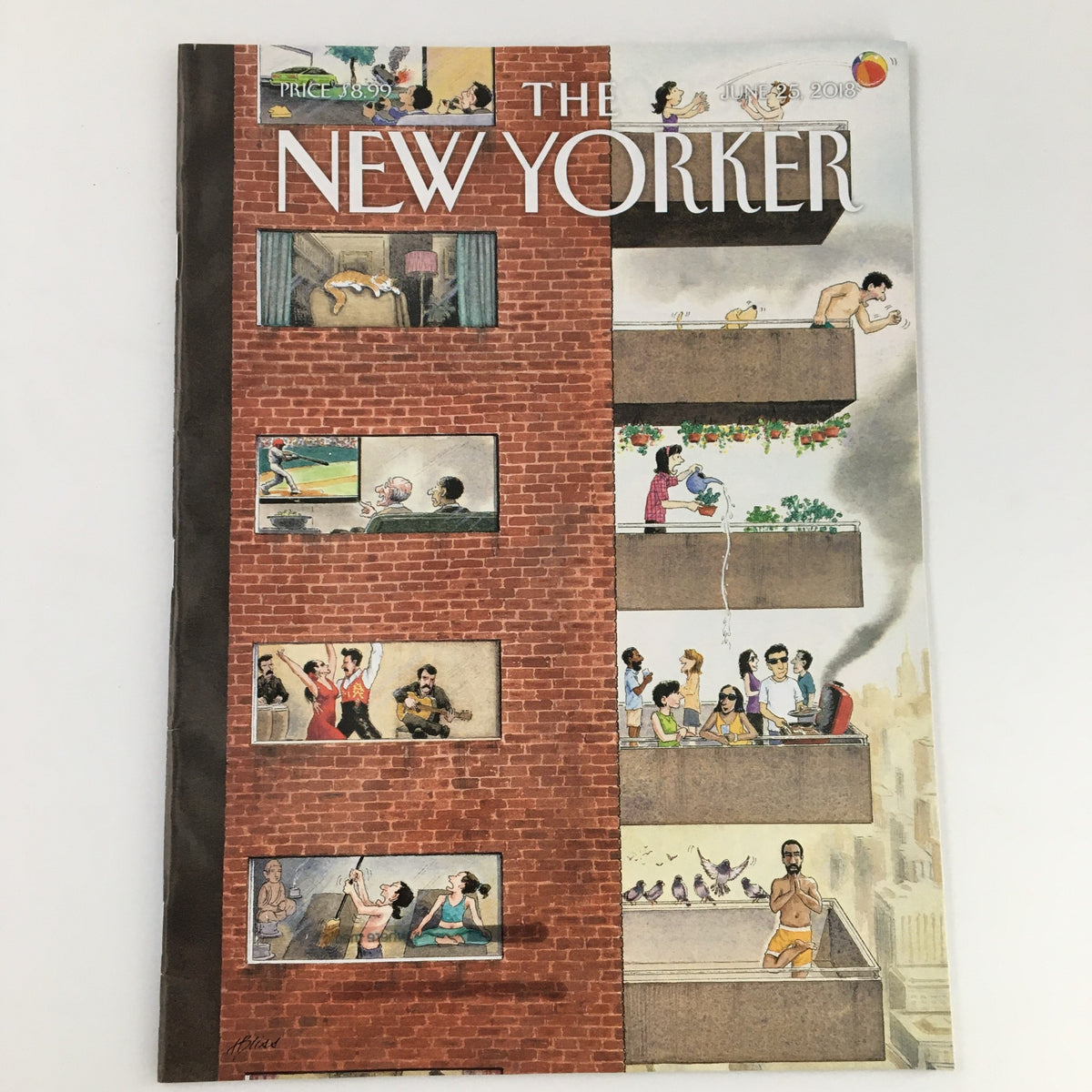 Cover of The New Yorker dated June 25, 2018, featuring City Living theme illustrated by Harry Bliss, showcasing urban life and interactions in a residential building.