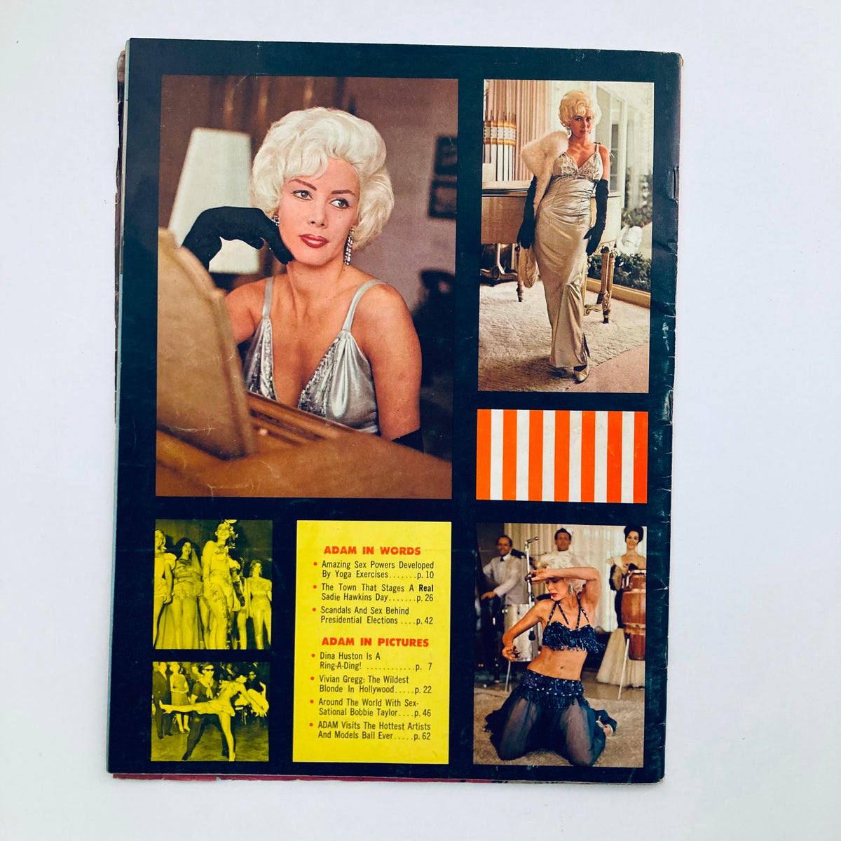 Back cover of VTG Adam Magazine September 1964, displaying additional images and content highlights, with features including glamorous photography and cultural references from the 1960s.