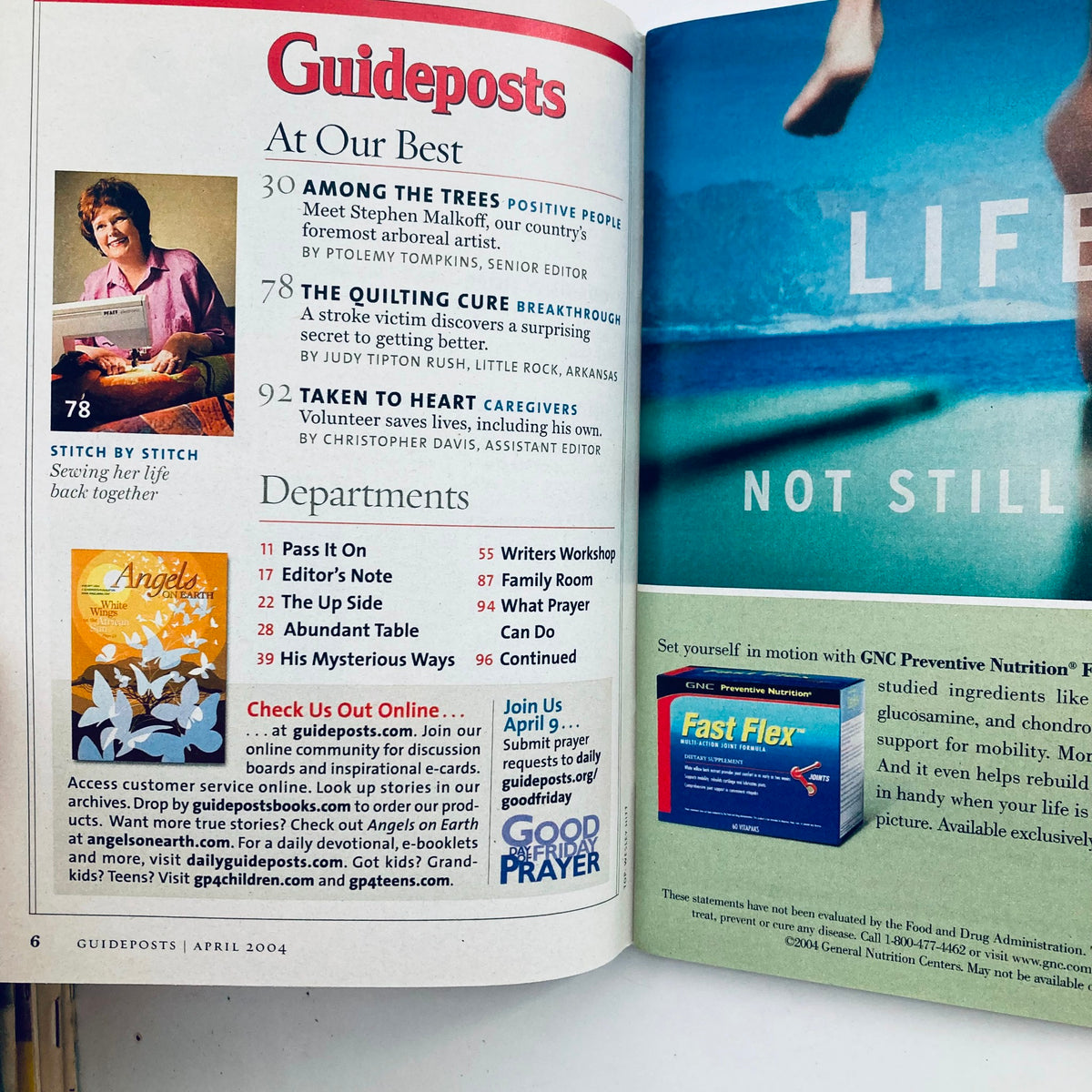 Another inside page of Guideposts Magazine April 2004 Vol 59 No. 2 highlighting uplifting articles and magazine departments.