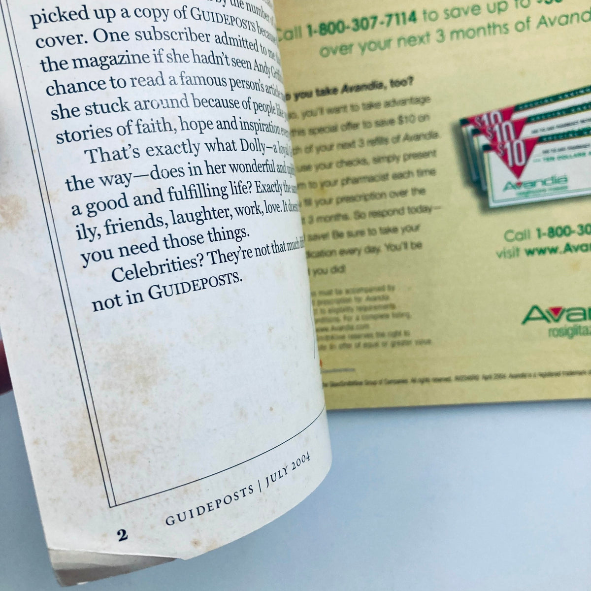 Inside page of Guideposts Magazine July 2004, showcasing a continuation of Dolly Parton's feature and highlighting the magazine's focus on uplifting content.