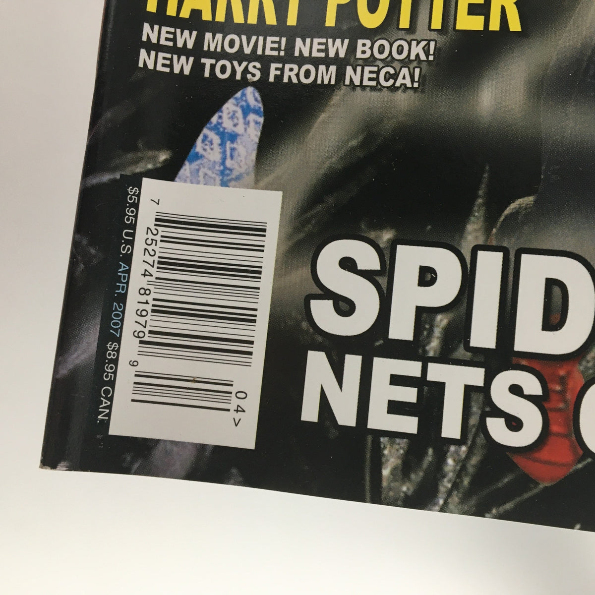 Close-up of the bar code on Lee's Toy Review Magazine April 2007, featuring Spider-Man 3, highlighting collector's details.