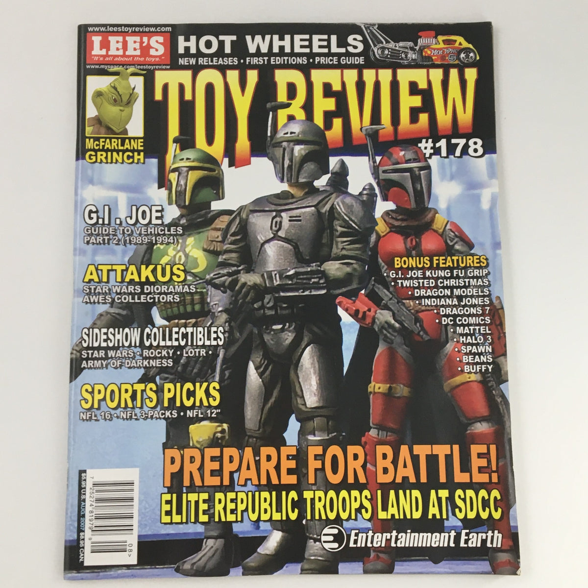 Cover of Lee's Toy Review Magazine August 2007 #178 featuring Elite Republic Troops Land, showcasing popular toy culture with characters and collectibles, ideal for toy enthusiasts.