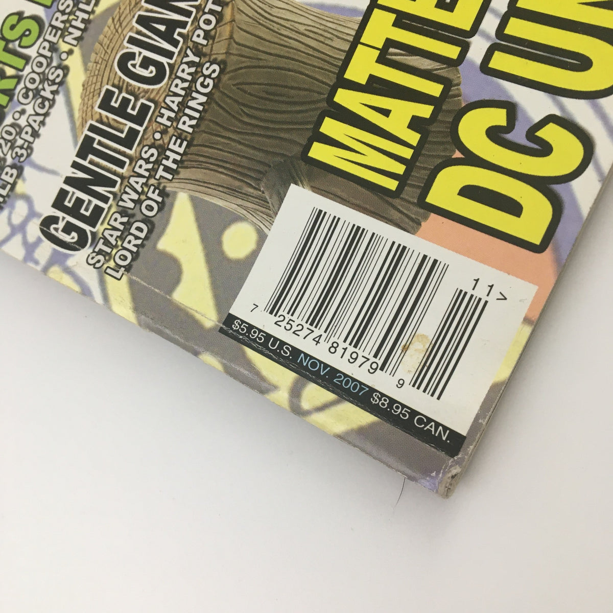 Close-up image of the bar code and pricing details on Lee's Toy Review Magazine November 2007 #181, highlighting its collectible nature.
