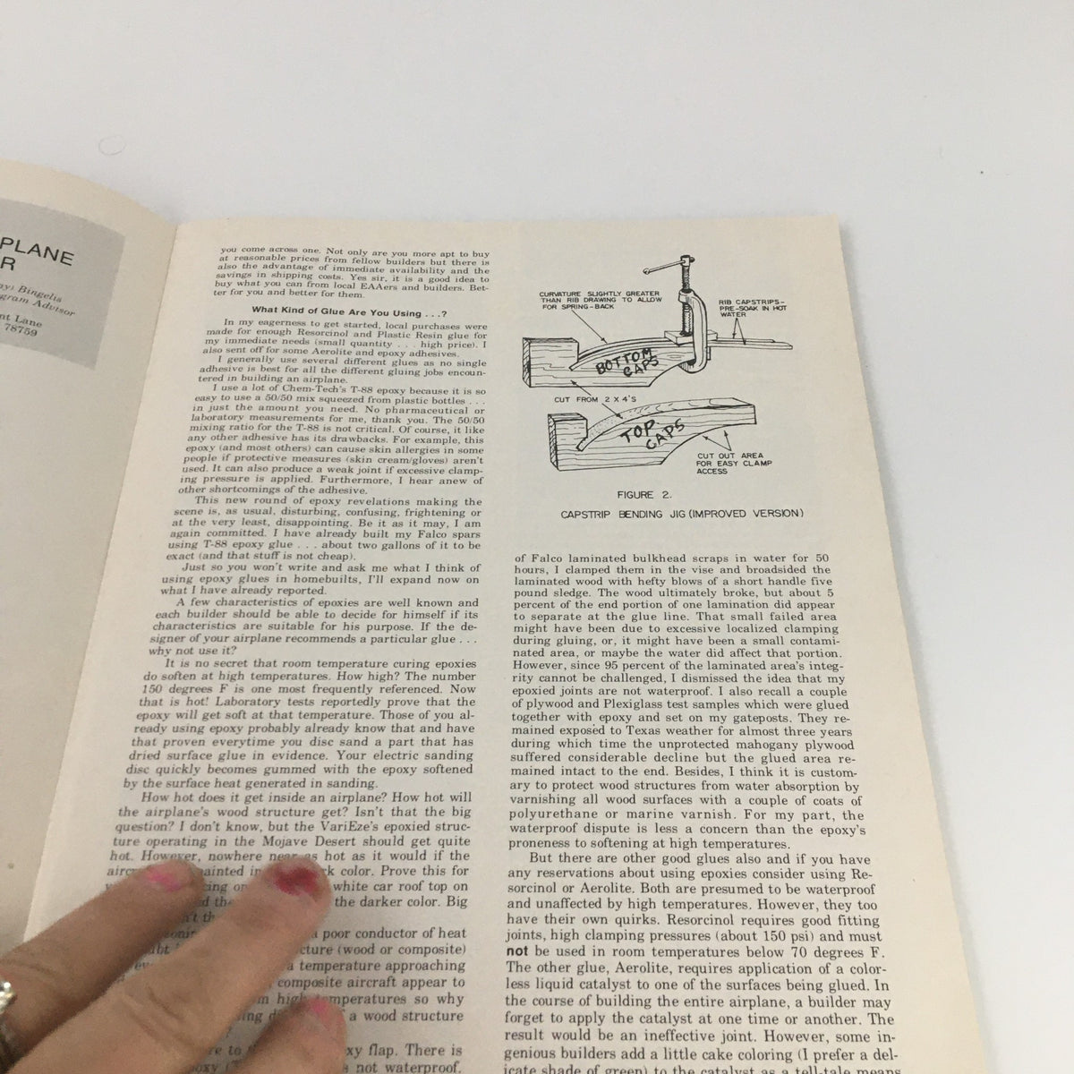 Interior page of Sport Aviation Magazine July 1980 featuring a discussion on the types of glue used in aircraft construction.