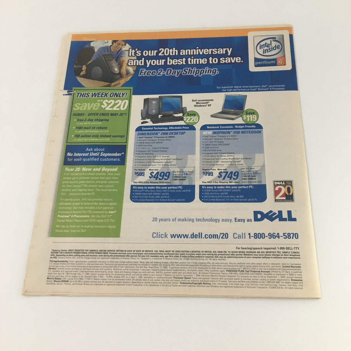 Back cover of The Hartford Courant Parade Magazine May 23, 2004, showcasing an advertisement for Dell laptops and technology, commemorating the magazine's era.