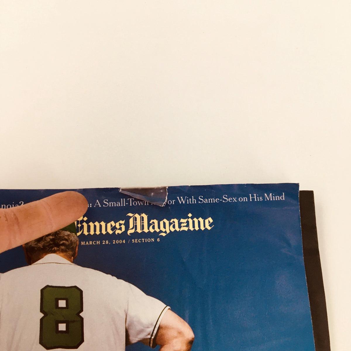 Cover page of The New York Times Magazine March 28 2004 featuring a finger pointing to the headline.