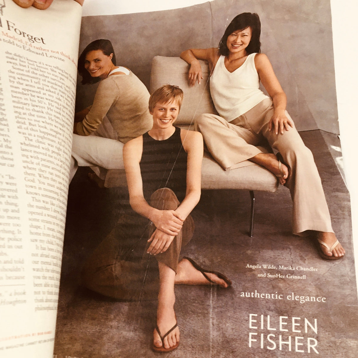 A full-page advertisement from The New York Times Magazine March 28 2004 featuring models promoting Eileen Fisher clothing.