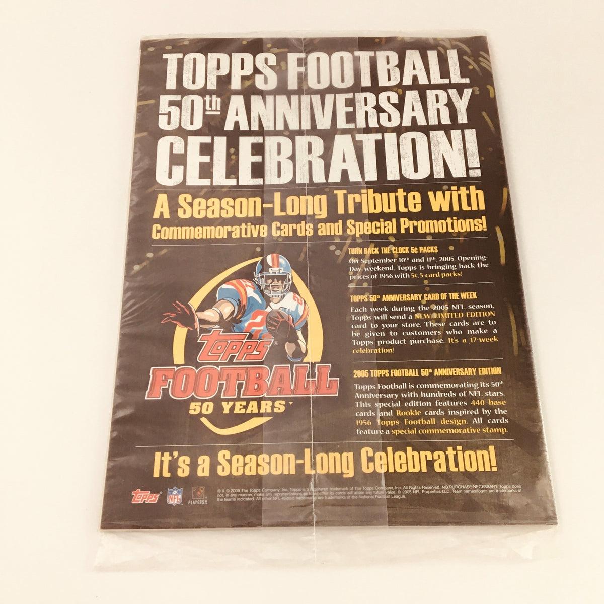Tuff Stuff 2005 Official Topps 50th Anniversary Issue Joe Namath magazine back cover detailing the 50th anniversary celebration with promotional offers and commemorative cards.