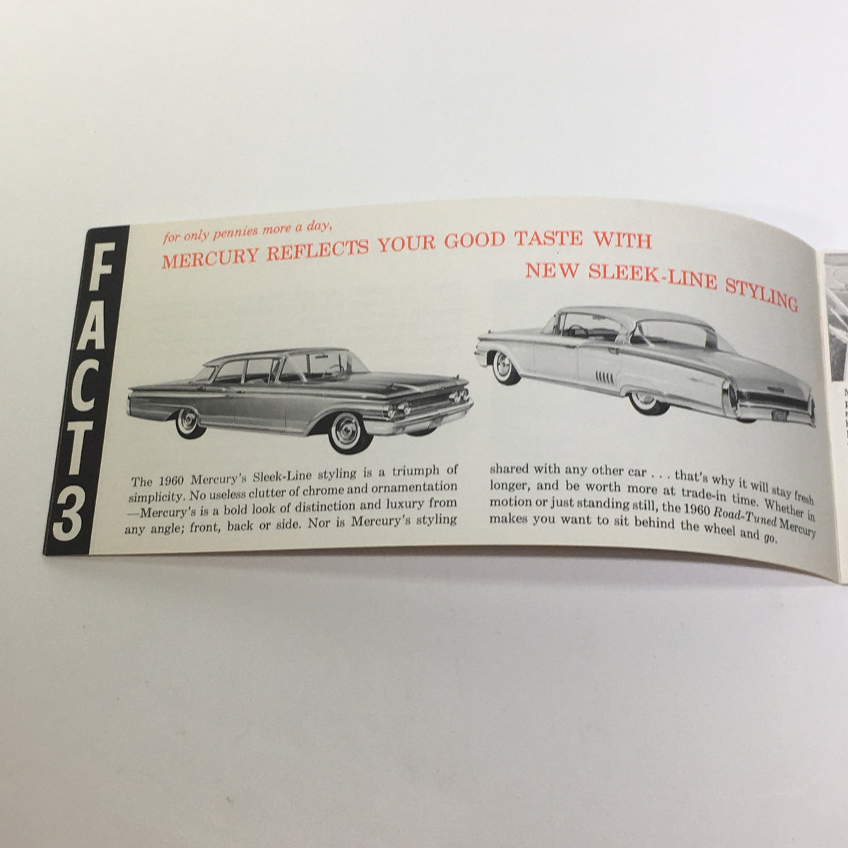 Front page of the 1960 Mercury Sleek-Line Styling V8 Engines 3-Speed Gear Set Car Catalog Brochure showcasing the design and features of Mercury's vehicles.