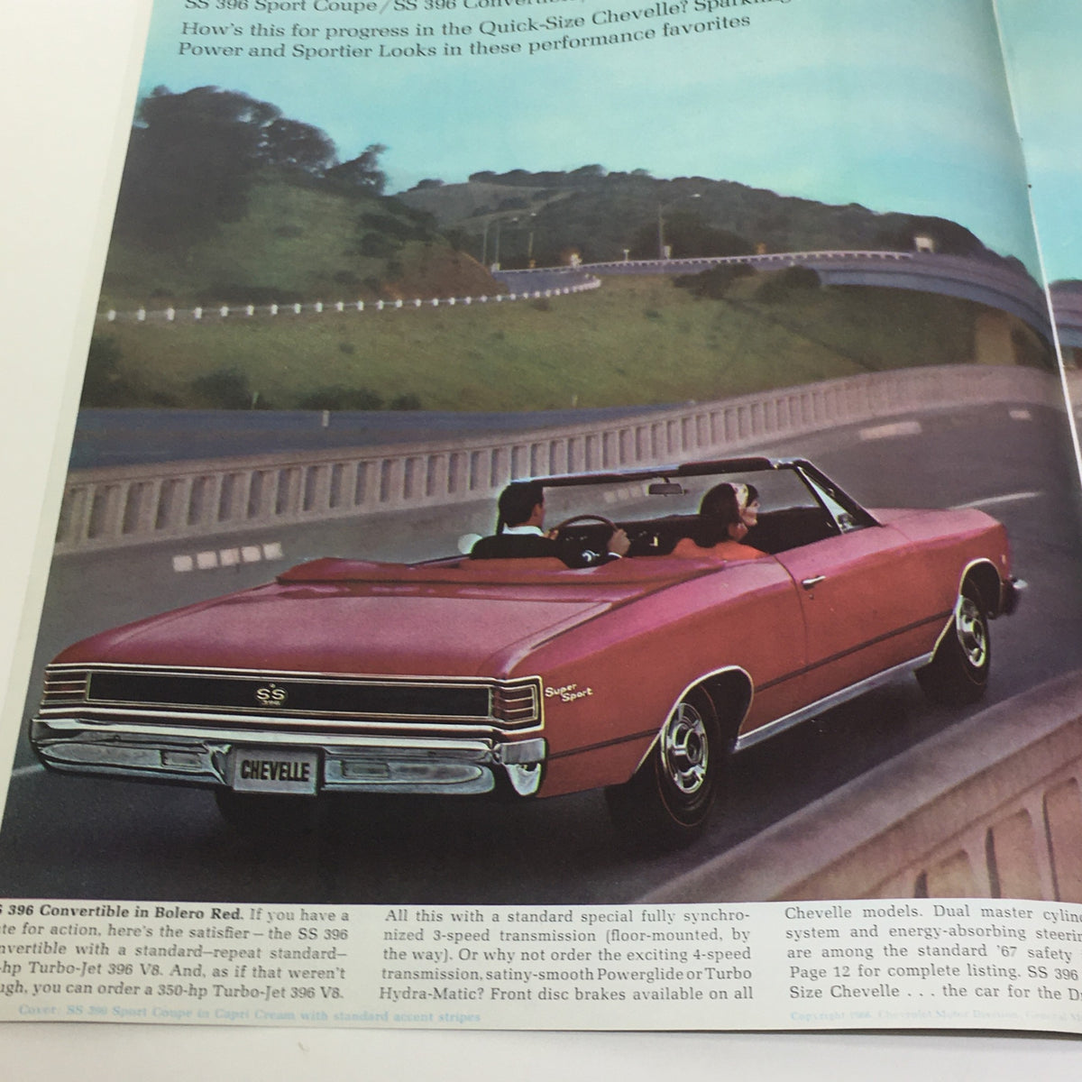 1963 Imperial RWD Torque Curve 4-Door Hardtop 3-Speed Gear Car Catalog Brochure showcasing a classic 1967 Chevrolet Chevelle SS convertible in bold red.