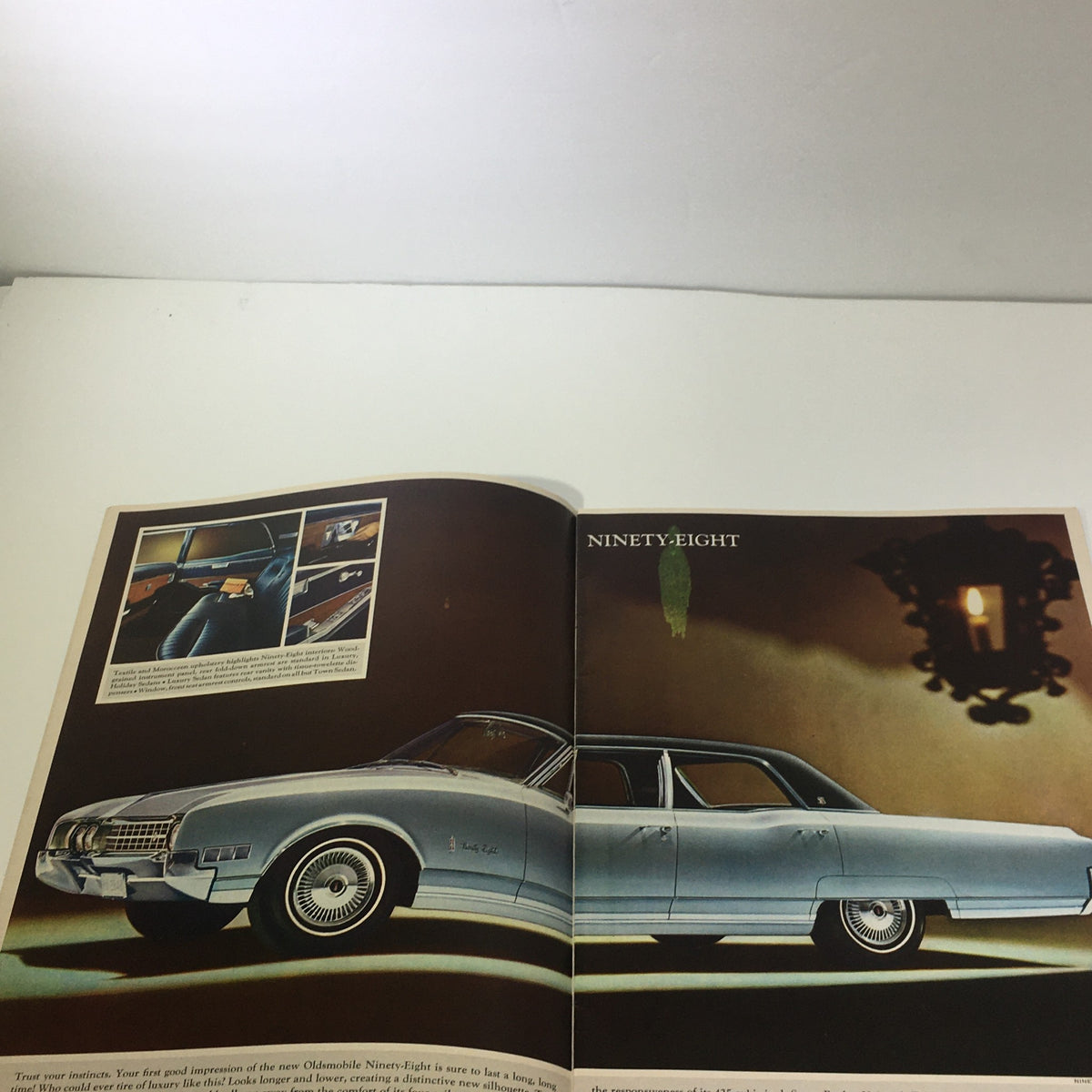 Interior page of the 1966 Oldsmobile Step Out Front Super Rocket V8 Engine 4-4-2 Car Catalog Brochure showcasing the Oldsmobile Ninety-Eight model.