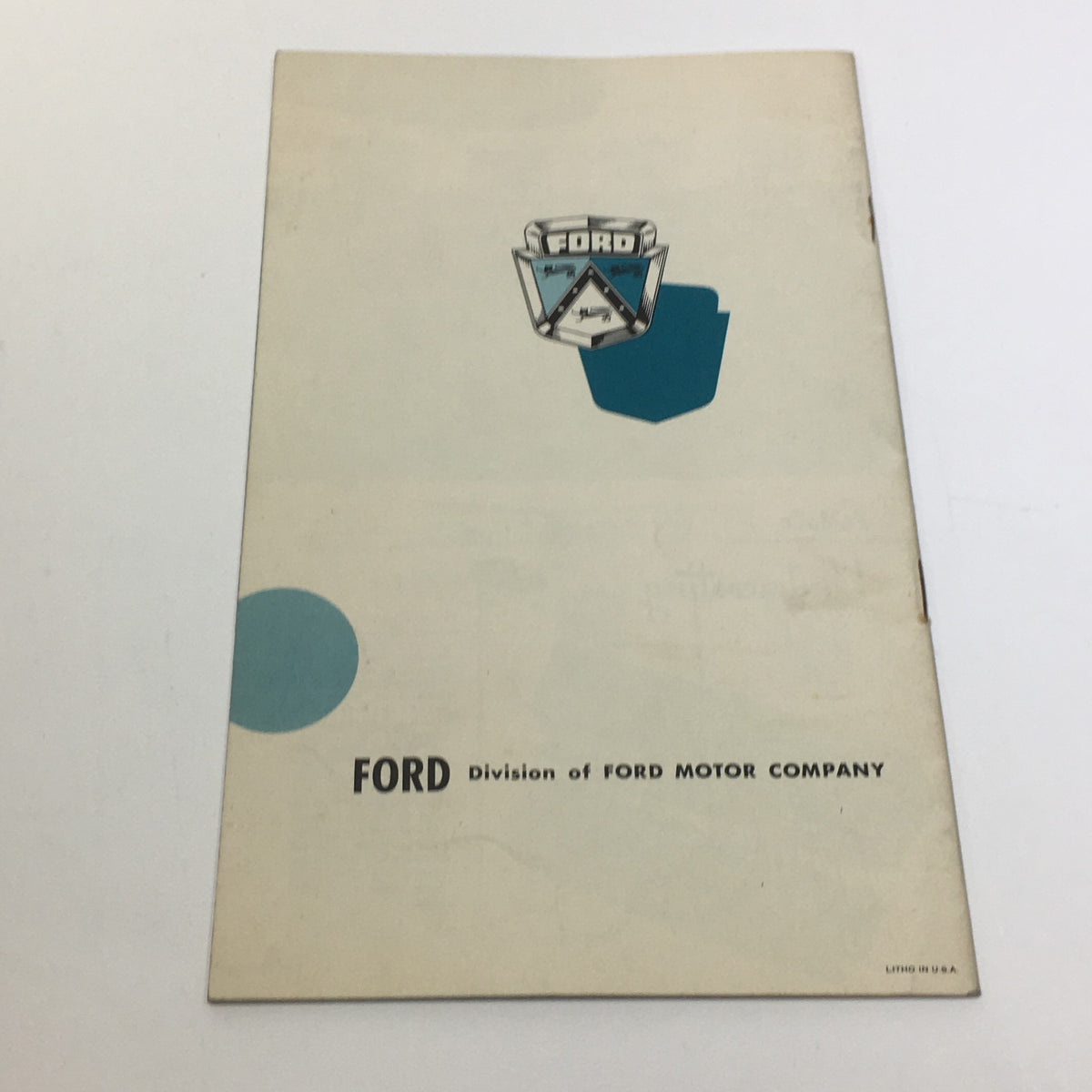 Back cover of the 1952 Ford Genuine Accessories Magic Air System Defroster Car Catalog Brochure featuring the Ford logo and design elements.